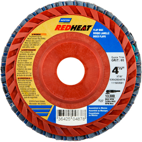 Red Heat&reg; Plastic Flat Flap Discs, 4-1/2" x 7/8", Type 27, 40 Grit, Ceramic Alumina Fastek