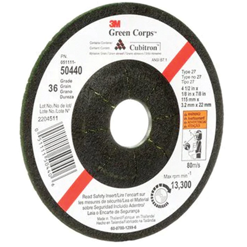 Green Corps Flexible Grinding Wheel, 4-1/2" x 1/8", 7/8" Arbor, Ceramic, Type 27 Fastek