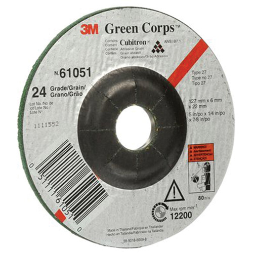 Green Corps Flexible Grinding Wheel, 5" x 1/4", 7/8" Arbor, Ceramic, Type 1 Fastek