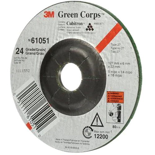 Green Corps Flexible Grinding Wheel, 5" x 1/4", 7/8" Arbor, Ceramic, Type 1 Fastek