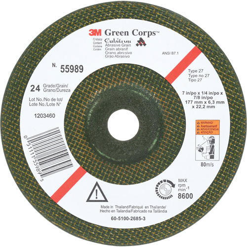 Green Corps Flexible Grinding Wheel, 7" x 1/4", 7/8" Arbor, Ceramic, Type 1 Fastek
