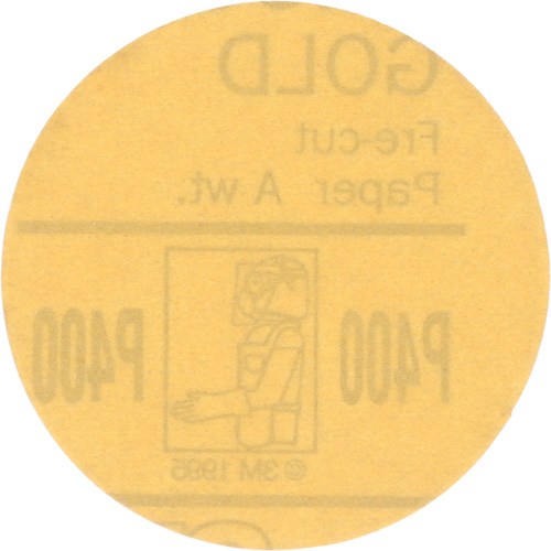 Gold Hookit Disc, 3" Dia., P400 Grit, Aluminum Oxide, C-Weight Fastek