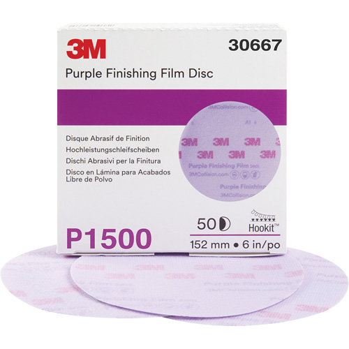 Disque de finition en pellicule violet Hookit, dia 6", Grain P1500, Oxyde d'aluminium Fastek