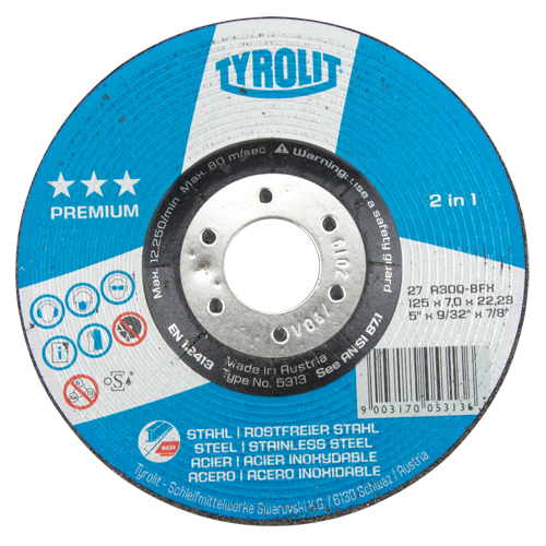 Premium 2-in-1 Grinding Wheel, 5" x 9/32", 7/8" Arbor, Type 27 Fastek