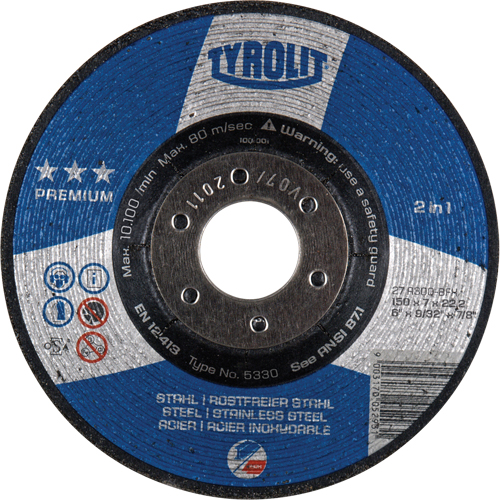 Premium 2-in-1 Grinding Wheel, 6" x 9/32", 7/8" Arbor, Type 27 Fastek