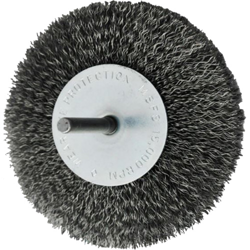 Brosses mont&eacute;es &agrave; fils cr&ecirc;p&eacute;s circulaires, 4", Fils 0,008", Tige 1/4" Fastek