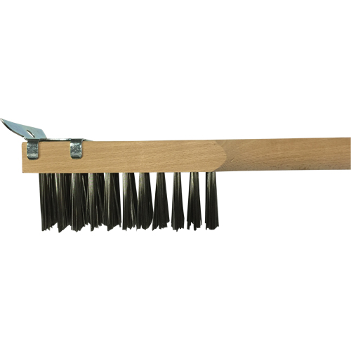 Scratch Brush With Scraper, Stainless Steel, 3 x 10 Wire Rows, 20" Long Fastek