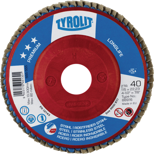 Disque &agrave; lamelles Long Life 5", 5" x 7/8", Type 27, Grain 40, Zirconium Fastek