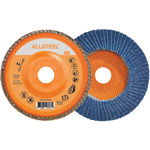 AllSteel Flap Disc, 5" x 7/8", Type 27, 60 Grit, Zirconia Alumina Fastek