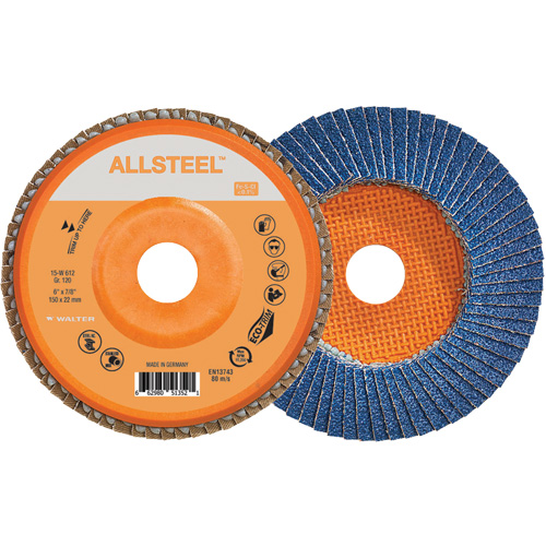 AllSteel Flap Disc, 6" x 7/8", Type 27, 120 Grit, Zirconia Alumina Fastek