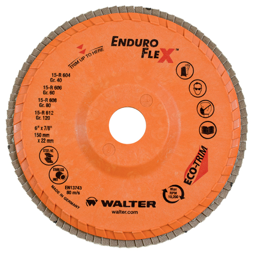 Enduro-Flex Flap Wheels, 6" x 7/8", Type 27, 40 Grit, Zirconium Fastek