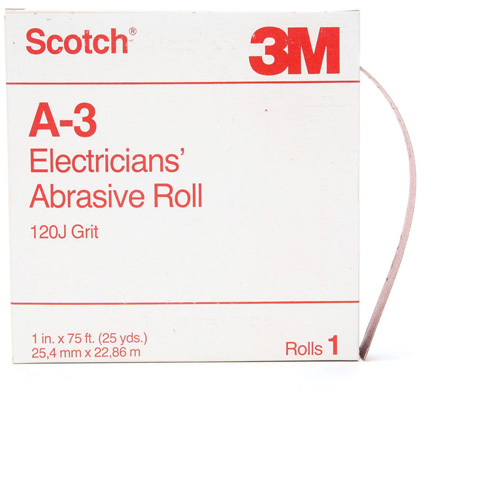 Scotch&reg; A-3 Electrician's Abrasive Roll, Aluminum Oxide, 1" W x 75' L, 120 Grit Fastek