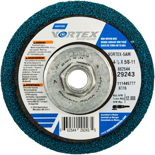 Vortex Rapid Blend Non-Woven Depressed Center Abrasive Disc, 4-1/2" Dia., 100-120 Grit, Aluminum Oxide Fastek