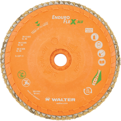 Disque &agrave; lamelles vissable Enduro-Flex Alu, 5" x 5/8"-11, Type 27, Grain 80, Alumine de zirconium Fastek
