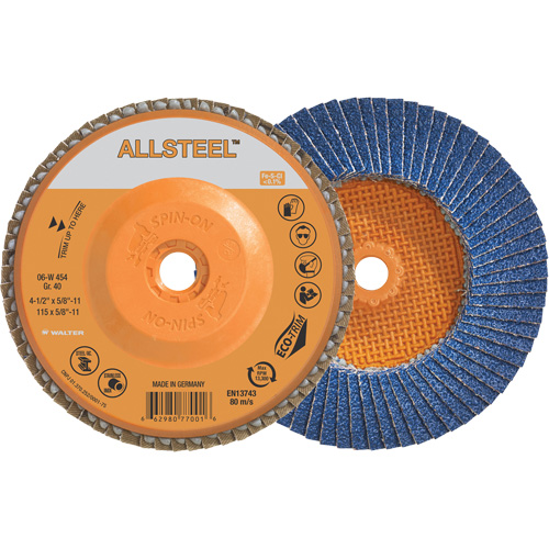 AllSteel Flap Disc, 4-1/2" x 5/8"-11, Type 27, 40 Grit, Zirconia Alumina Fastek