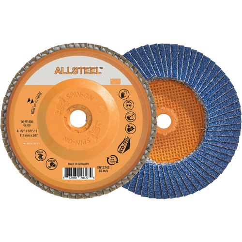 AllSteel Flap Disc, 4-1/2" x 5/8"-11, Type 27, 60 Grit, Zirconia Alumina Fastek