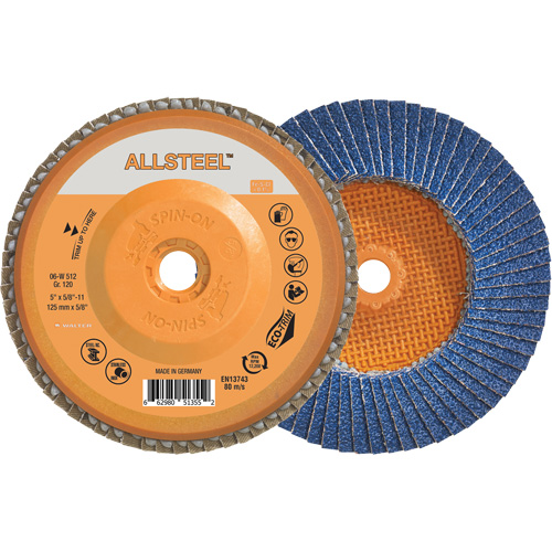 AllSteel Flap Disc, 5" x 5/8"-11, Type 27, 120 Grit, Zirconia Alumina Fastek