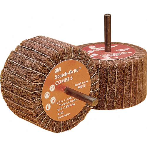 Combi Wheels, 3" Dia. x 1-3/4" W, 1/4" Arbor, Aluminum Oxide Fastek