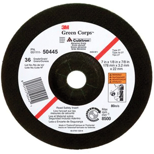 Green Corps Depressed Centre Wheel, 7" x 1/8", 7/8" Arbor, Ceramic, Type 27 Fastek