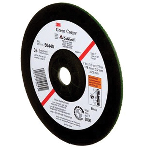 Green Corps Depressed Centre Wheel, 7" x 1/8", 7/8" Arbor, Ceramic, Type 27 Fastek