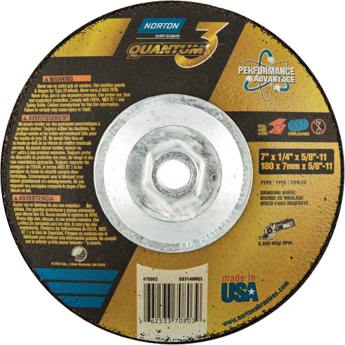 Quantum3 SG Saucer Wheel, 7" x 1/4", 5/8"-11 Arbor, Ceramic Alumina, Type 28 Fastek