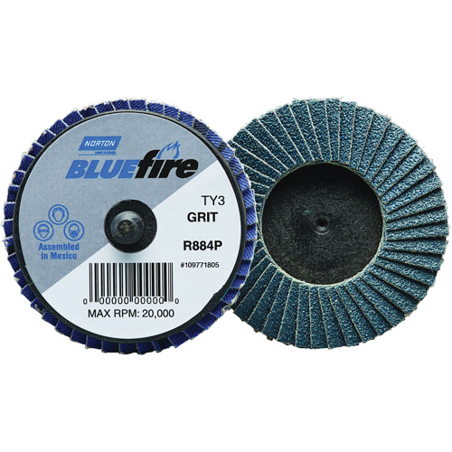 BlueFire&reg; R884P Plastic Flat Mini Flap Disc, 2" x Type 27, P80 Grit, Zirconia Alumina Fastek