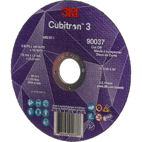 Cubitron 3 Cut-Off Wheel, 5" x 0.045", 7/8" Arbor, Type 1, Ceramic, 12250 RPM Fastek