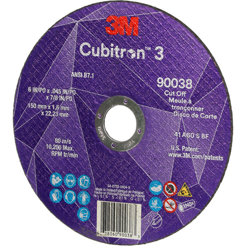 Cubitron 3 Cut-Off Wheel, 6" x 0.045", Type T27, Ceramic, 10200 RPM Fastek