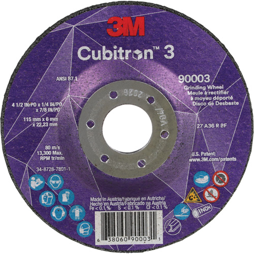 Cubitron 3 meule a moyeu d&eacute;port&eacute;, 4-1/2" x 1/4", Arbre 7/8", C&eacute;ramique, Type T27 Fastek