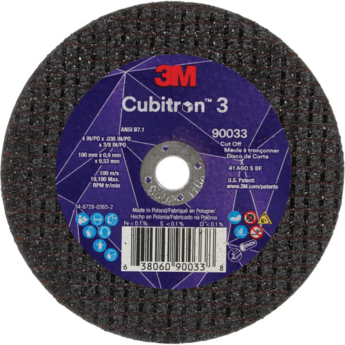 Meule &agrave; tronçonner Cubitron 3, 4" x 0,035", Arbre de 3/8", Type T1, C&eacute;ramique, 21000 Tr/min Fastek