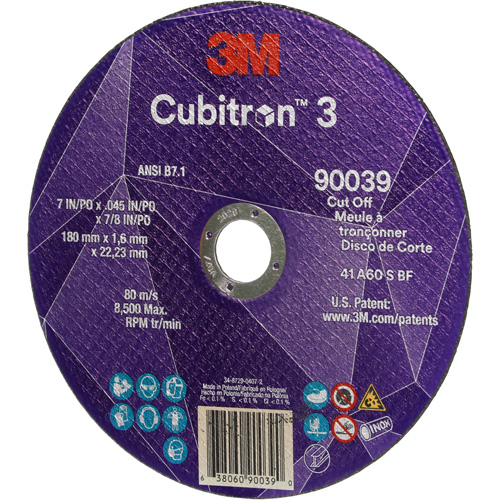 Cubitron 3 Cut-Off Wheel, 7" x 0.09", 7/8" Arbor, Type T27, Ceramic, 8500 RPM Fastek