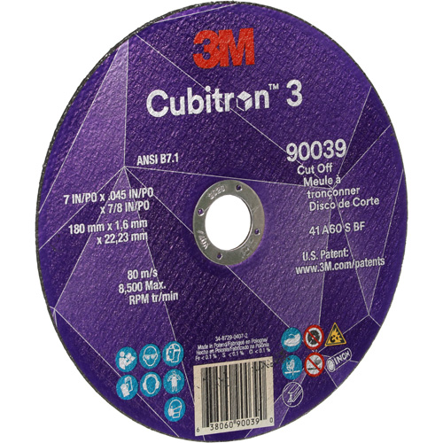 Cubitron 3 Cut-Off Wheel, 7" x 0.09", 7/8" Arbor, Type T27, Ceramic, 8500 RPM Fastek