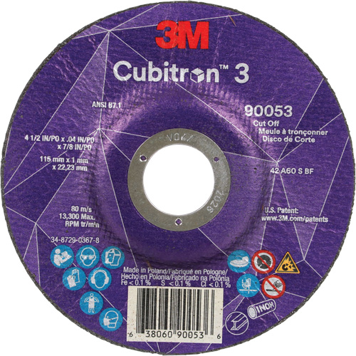Cubitron 3 Cut-Off Wheel, 4-1/2" x 0.04", 7/8" Arbor, Type T27, Ceramic, 13300 RPM Fastek