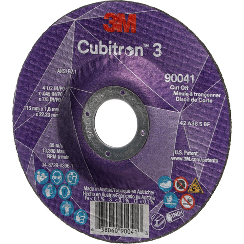 Meule &agrave; tronçonner Cubitron 3, 4-1/2" x 0,045", Arbre de 7/8", Type T27, C&eacute;ramique, 13 300 Tr/min Fastek