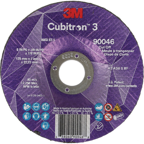 Cubitron 3 Cut-Off Wheel, 5" x 0.09", 7/8" Arbor, Type T27, Ceramic, 12250 RPM Fastek