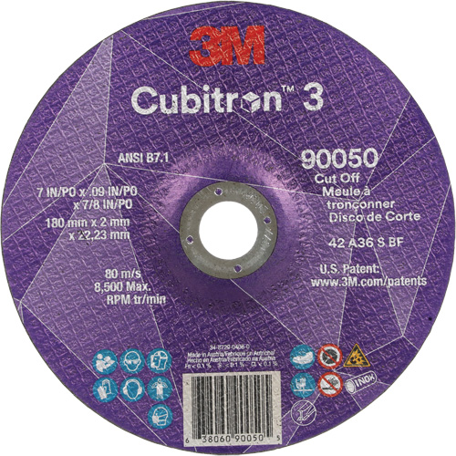 Cubitron 3 Cut-Off Wheel, 7" x 0.09", 7/8" Arbor, Type T27, Ceramic, 8500 RPM Fastek