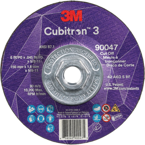 Meule &agrave; tronçonner Cubitron 3, 6" x 0,045", Arbre de 5/8"-11, Type T27, C&eacute;ramique, 10 200 Tr/min Fastek