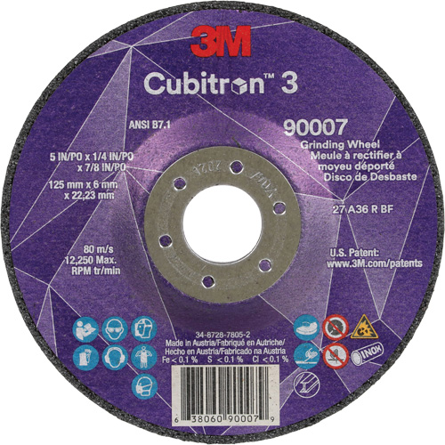 Meule a moyeu d&eacute;port&eacute; Cubitron 3, 5" x 1/4", Arbre 7/8", C&eacute;ramique, Type T27 Fastek