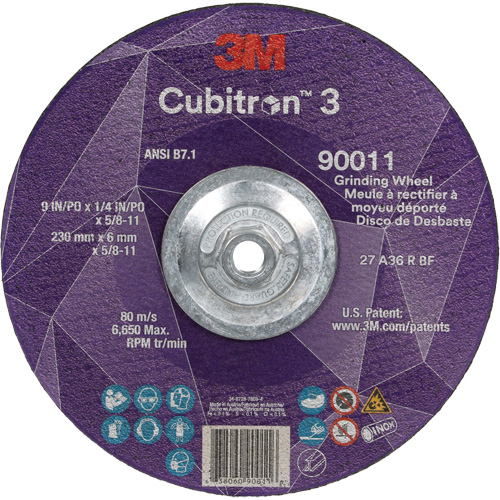 Cubitron 3 Depressed Centre Grinding Wheel, 9" x 0.25", 5/8"-11 Arbor, Ceramic, Type T27 Fastek