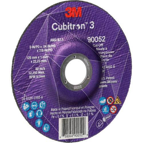 Cubitron 3 Cut-Off Wheel, 5" x 0.04", 7/8" Arbor, Type 27, Ceramic, 60 RPM Fastek