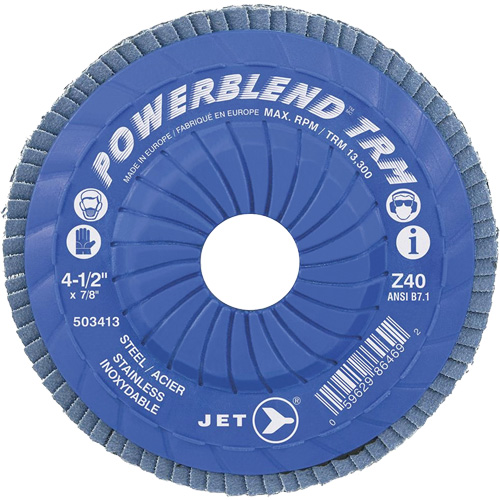 Powerblend TRM Trimmable Flap Disc, 4-1/2" x 7/8", Type 29, Z40 Grit, Zirconium Fastek