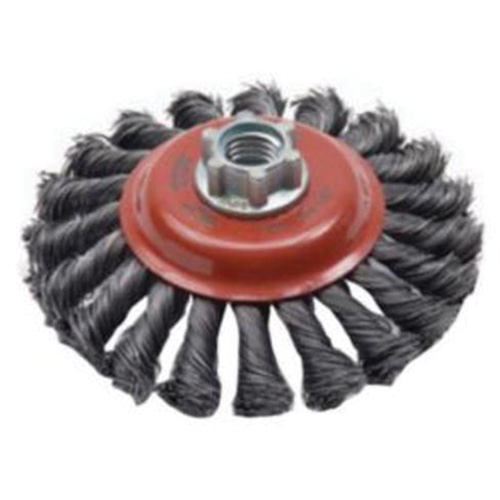 Brosse concave &agrave; fils nou&eacute;s torsad&eacute;s, Dia. 4", Fils 0,02", Arbre 5/8"-11, Acier Fastek