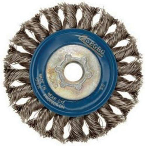 Full Cable Twist Wire Wheel, 5" Dia., 0.02" Fill, 5/8"-11 Arbor, Stainless Steel Fastek