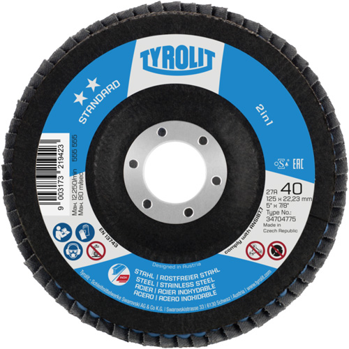 2-in-1 Flap Disc, 4-1/2" x 22.5 mm, Type 27A, 60 Grit, Ceramic Alumina Fastek