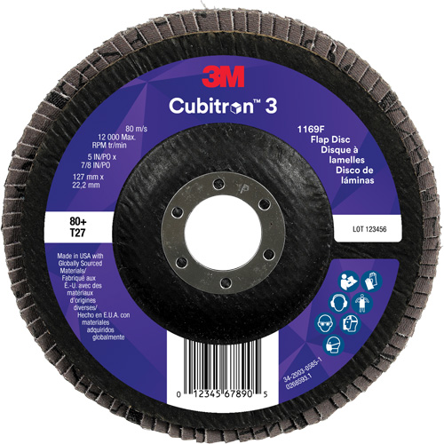 Cubitron 3 Flat Flap Disc 1169F, 5" x 7/8", Type T27, 80+ Grit, Ceramic Fastek