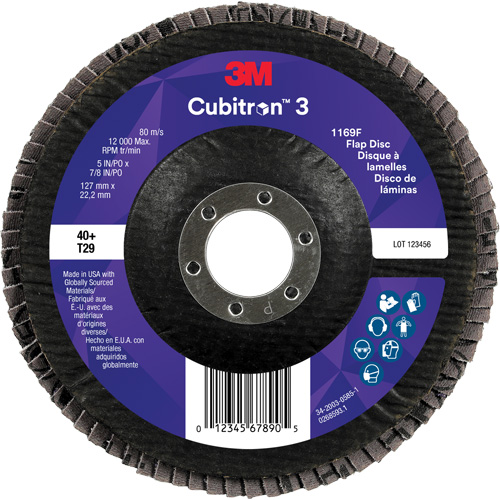 Cubitron 3 Conical  Flap Disc 1169F, 5" x 7/8", Type T29, 40+ Grit, Ceramic Fastek