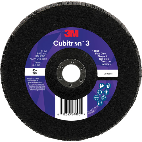 Cubitron 3 Conical  Flap Disc 1169F, 7" x 7/8", Type T29, 40+ Grit, Ceramic Fastek