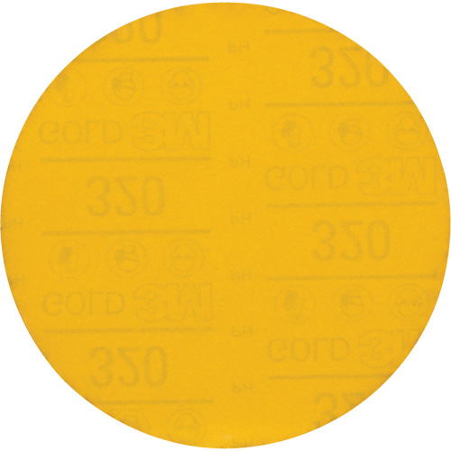 Hookit Gold Abrasive Disc, 6" Dia., 320 Grit, Aluminum Oxide, C-Weight Fastek