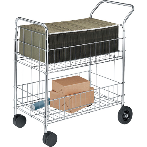 Wire Mail Cart, 200 lbs. Capacity, Chrome, 19" D x 30" L x 39-1/4" H, Chrome Plated Fastek