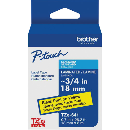 Tape Cartridge for P-touch&reg; Labeling System, 18 mm x 8 m, Black on Yellow Fastek